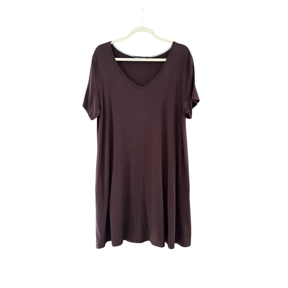 Gudrun Sjoden Scandinavian Boho Lyocell Jersey Dress S/S Tunic Size Large Brown